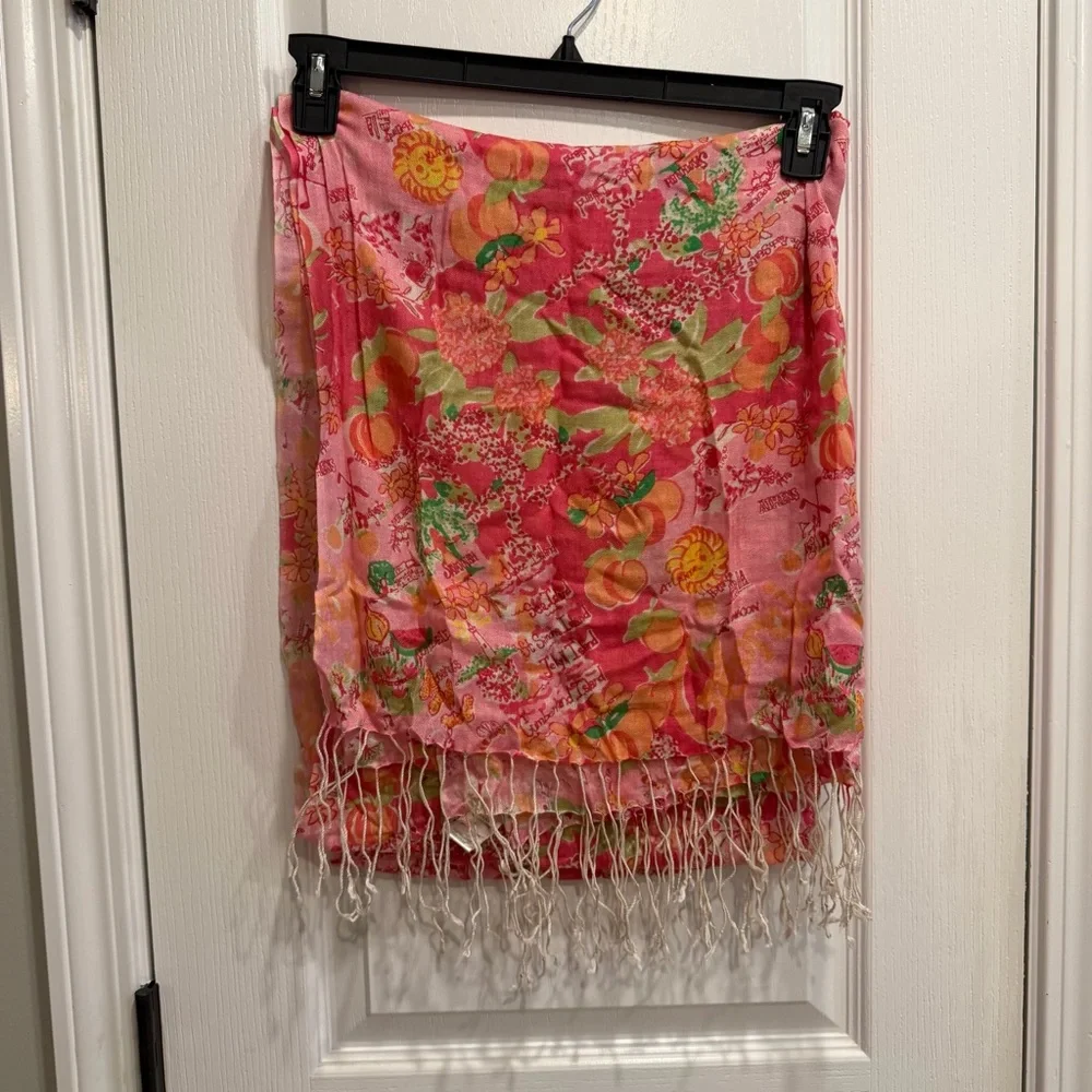 Lilly Pulitzer Lilly Loves Georgia Murfee Scarf Silk Cashmere Tassel Pink